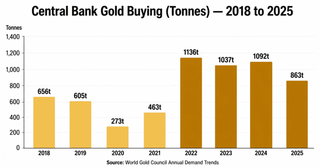 Central bank gold buying tonnes 2018-2025 chart record highs