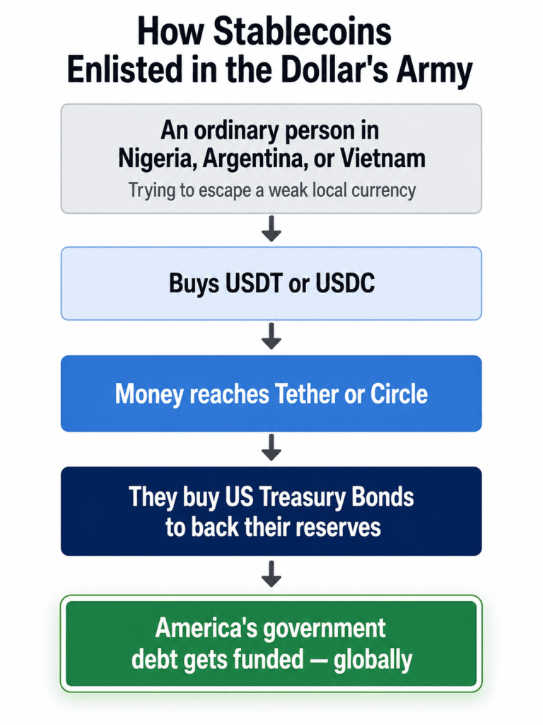How stablecoins fund US Treasury debt — Tether Circle flowchart