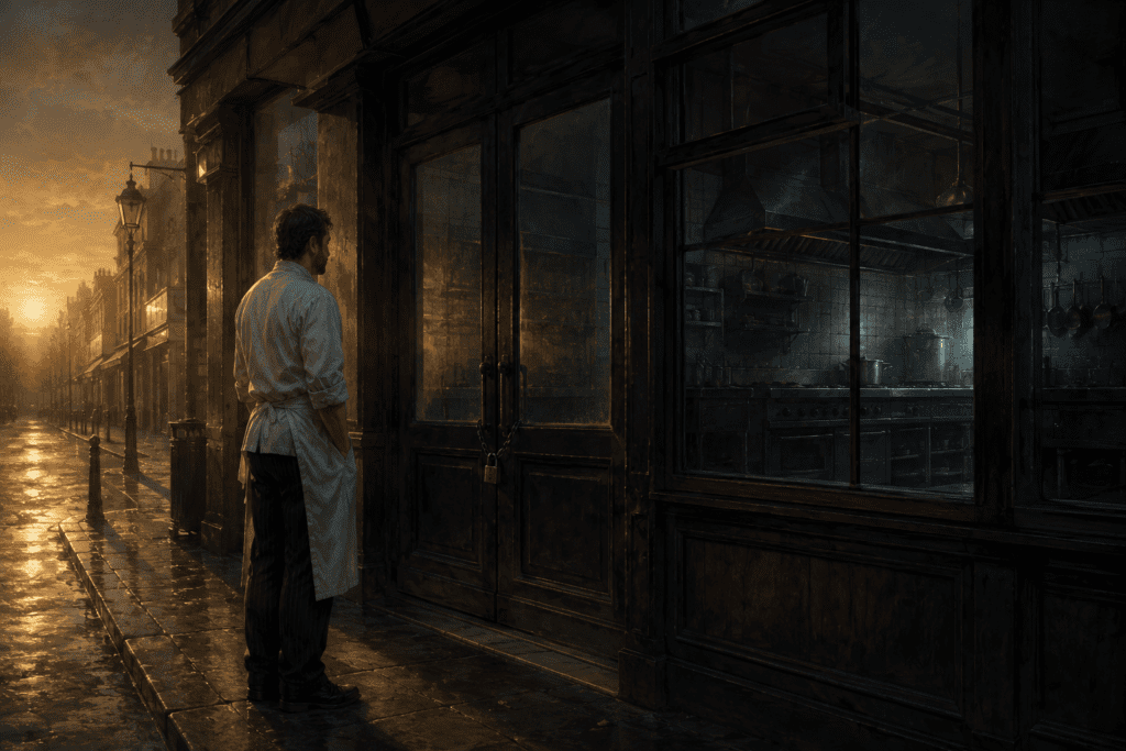 Short term wholesale funding risk explained — a chef locked out of his restaurant illustrating how investment banks lost funding overnight in the 2008 financial crisis