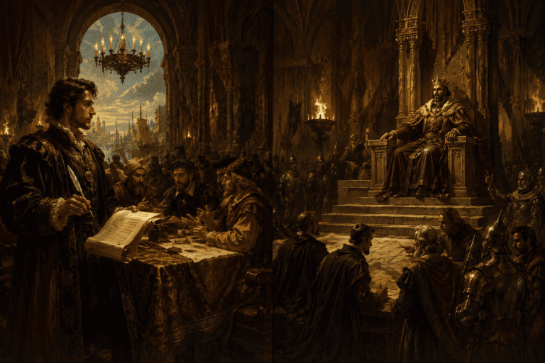 Investment bank vs bank holding company — a medieval wedding planner and a king illustrating the difference between facilitating transactions and controlling a financial empire