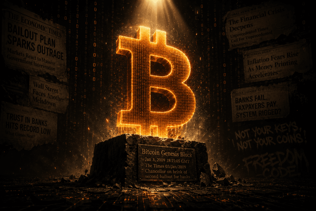 Bitcoin Genesis Block 2009 origin — created after 2008 financial crisis