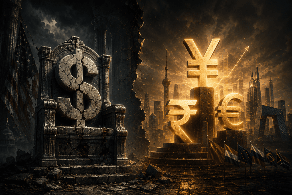 De-dollarisation trend — dollar vs yuan rupee euro global currencies