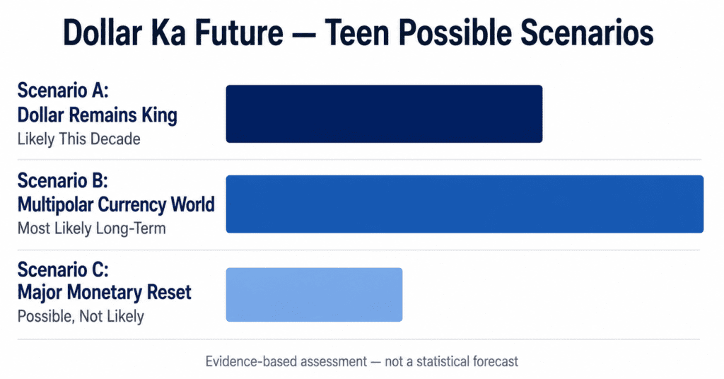 Dollar future scenarios likelihood — three possible outcomes