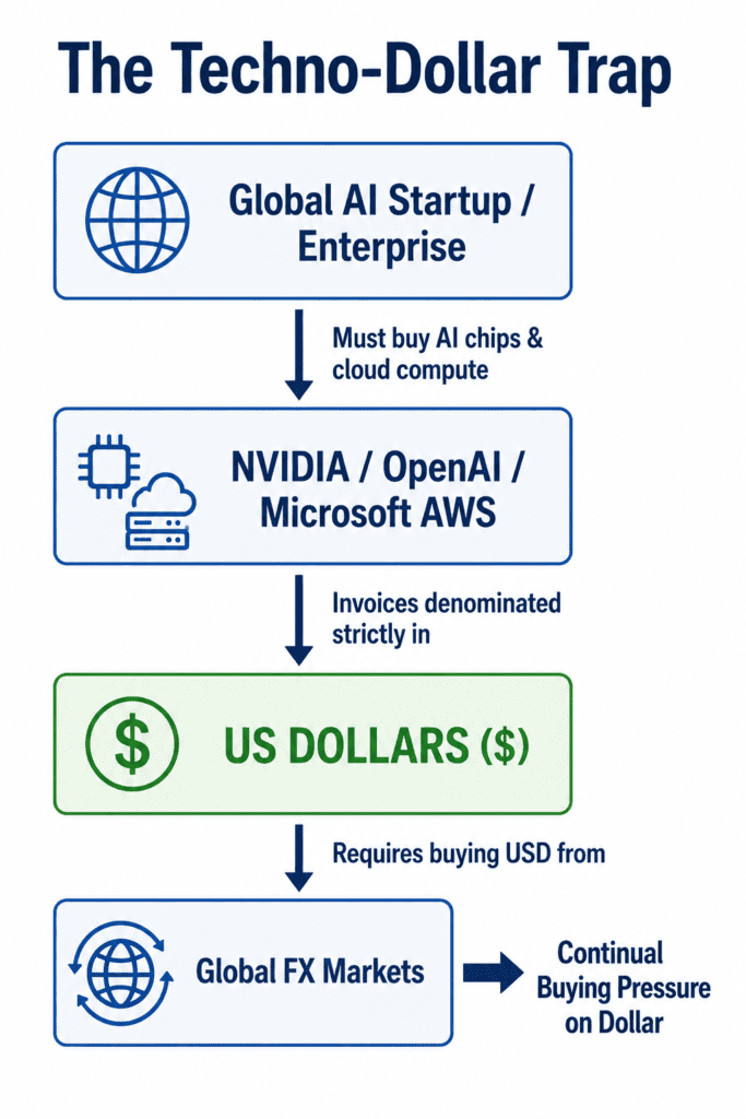 AI demand drives dollar demand — techno-dollar flowchart explained