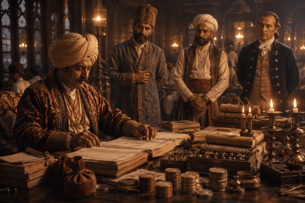 Jagat Seth — 18th century Mughal era banker jo Bengal, Bihar aur poore North India ka financial network chalata tha. Bengal- Mughal Empire Ka Cash Engine